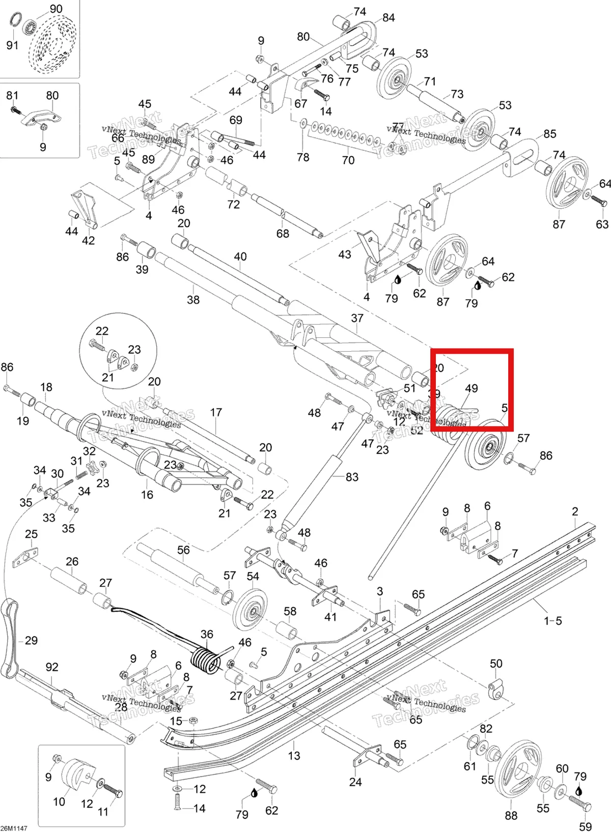 Деталь M538805 (Левый пружина Ski-Doo Skandic SWT (2009) (M538805)) на схеме узла 2012 Ski-Doo Skandic SWT V800 YetiII Rear Suspension