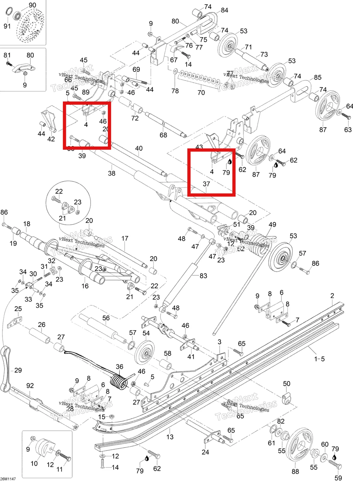 Деталь M539672 (Левый опора Ski-Doo Skandic SWT (2009) (M539672)) на схеме узла 2012 Ski-Doo Skandic SWT V800 YetiII Rear Suspension
