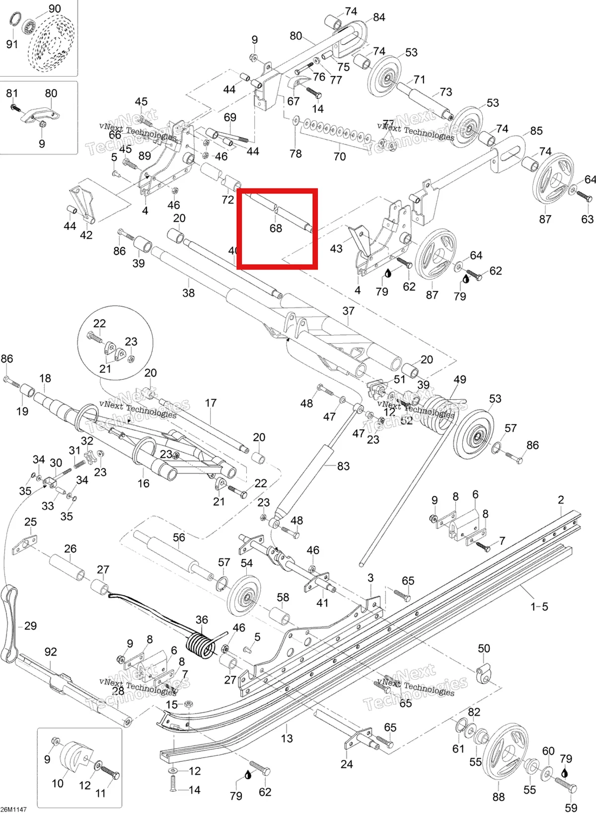 Деталь M541816 (Axe вал Ski-Doo Skandic SWT (2009) (M541816)) на схеме узла 2012 Ski-Doo Skandic SWT V800 YetiII Rear Suspension