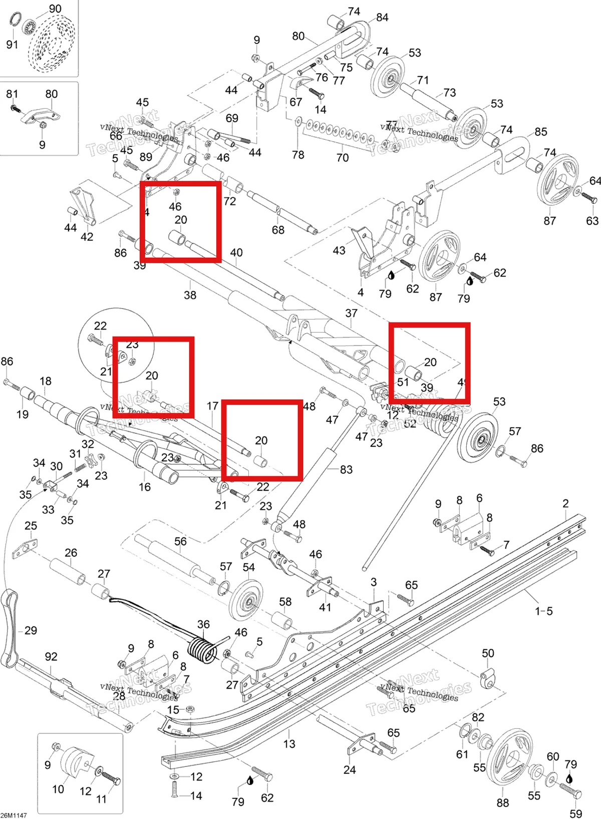 Деталь M542770 (Втулка Ski-Doo Skandic SWT (2009) (M542770)) на схеме узла 2012 Ski-Doo Skandic SWT V800 YetiII Rear Suspension