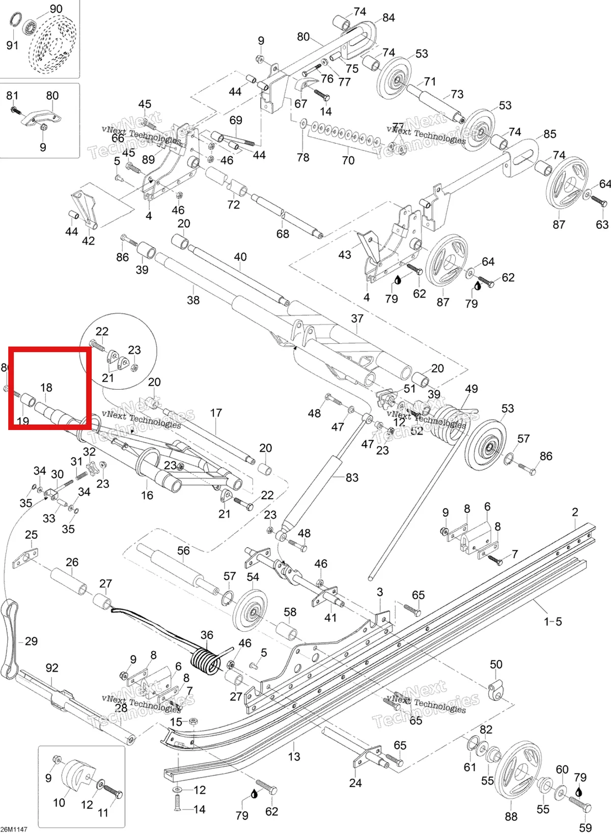 Деталь M542794 (Essieu ось Ski-Doo Skandic SWT (2009) (M542794)) на схеме узла 2012 Ski-Doo Skandic SWT V800 YetiII Rear Suspension