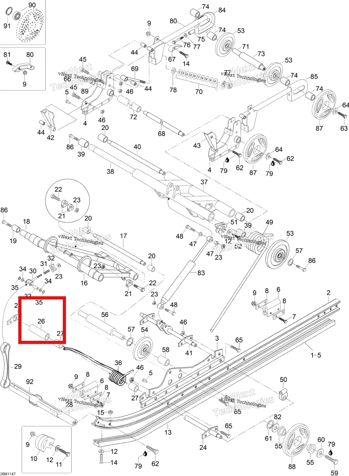 Деталь M5440313 (Втулка Ski-Doo Skandic SWT (2009) (M5440313)) на схеме узла 2012 Ski-Doo Skandic SWT V800 YetiII Rear Suspension