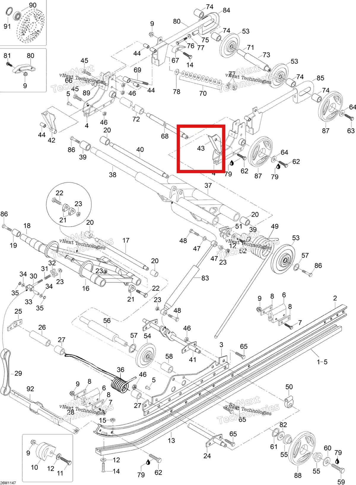 Деталь M5440349 (Левый рычаг Ski-Doo Skandic SWT (2009) (M5440349)) на схеме узла 2012 Ski-Doo Skandic SWT V800 YetiII Rear Suspension