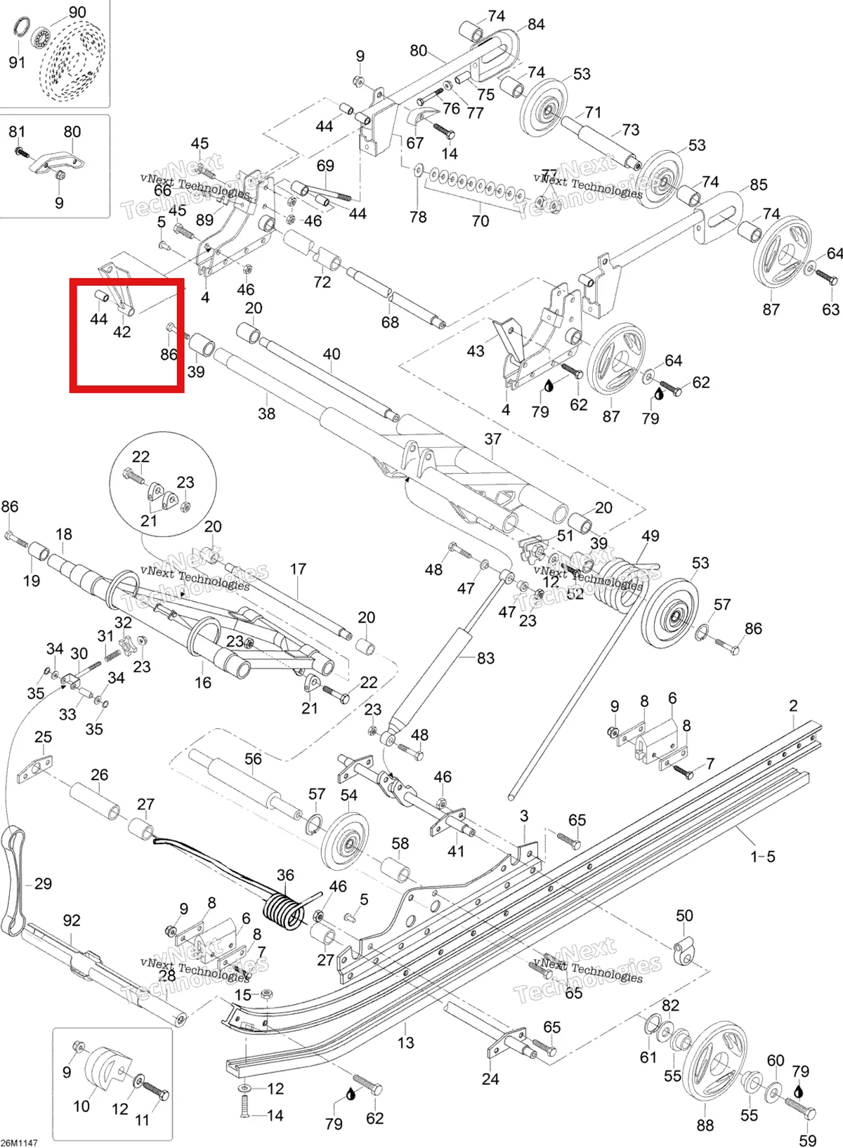 Деталь M5440350 (Правый рычаг Ski-Doo Skandic SWT (2009) (M5440350)) на схеме узла 2012 Ski-Doo Skandic SWT V800 YetiII Rear Suspension