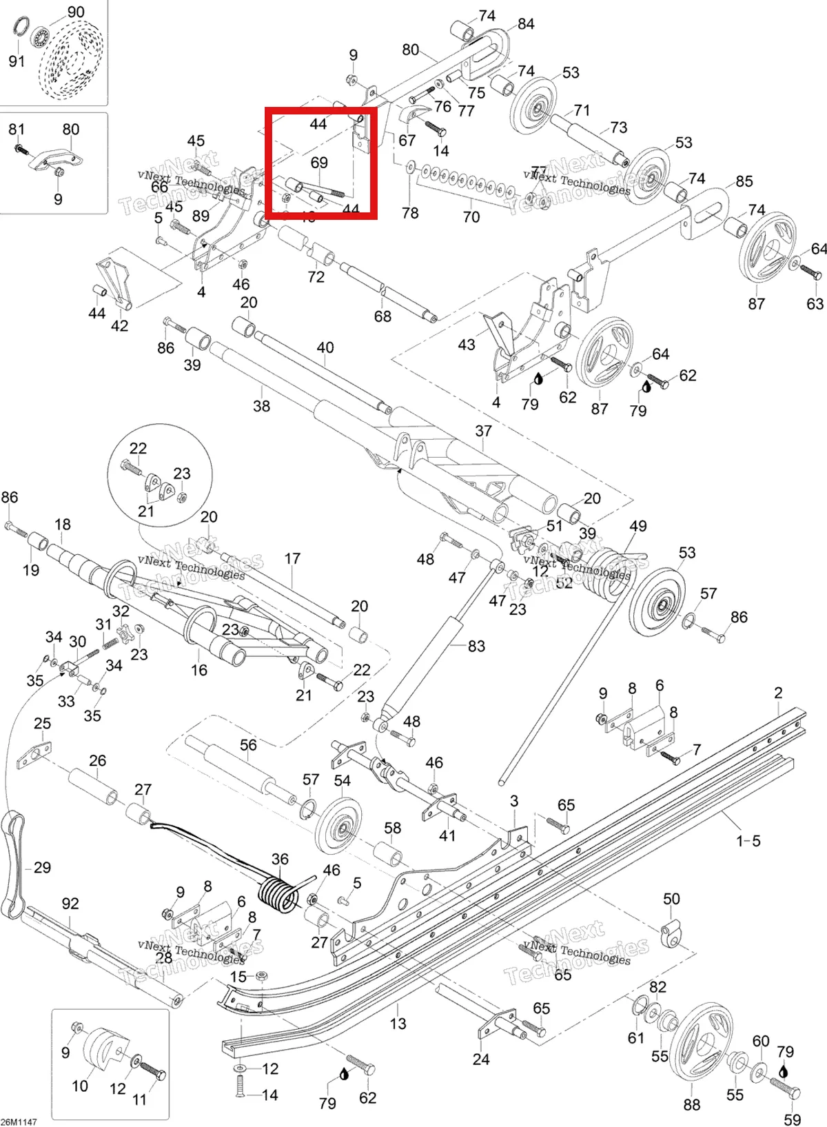 Деталь M5440377 (Болт EYE регулятор Ski-Doo Skandic SWT (2009) (M5440377)) на схеме узла 2012 Ski-Doo Skandic SWT V800 YetiII Rear Suspension