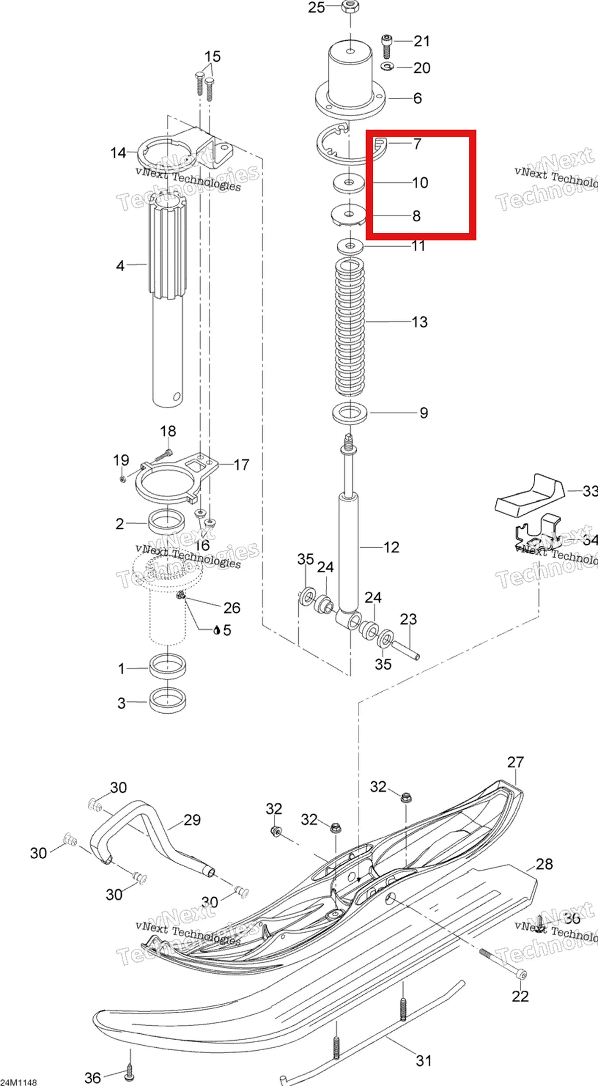 Деталь M5440399 (WASWER Ski-Doo Skandic SWT (2009) (M5440399)) на схеме узла 2011 Ski-Doo Skandic WT 550F YetiII Front Suspension And Ski