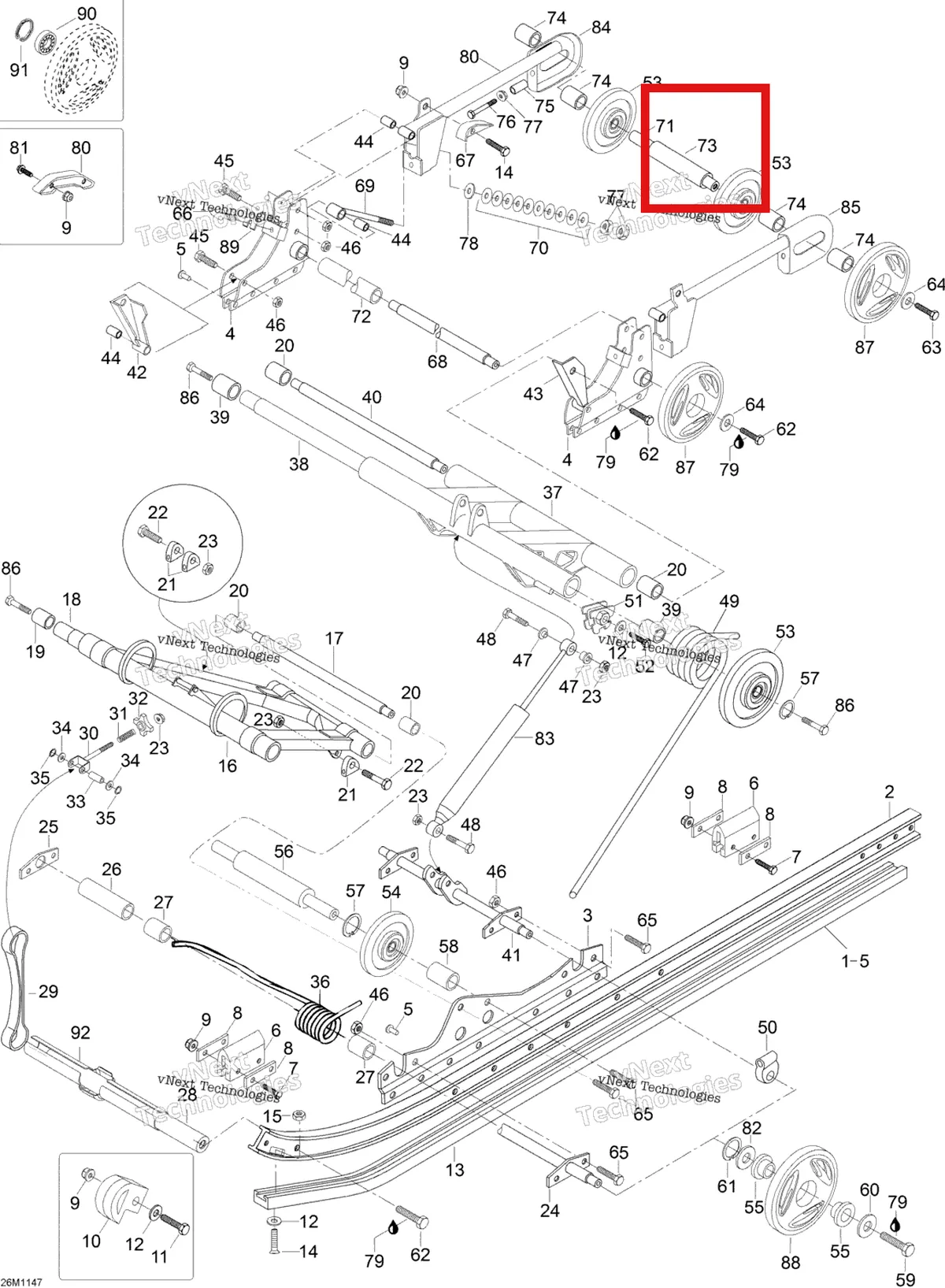 Деталь M5441980 (Втулка Ski-Doo Skandic SWT (2009) (M5441980)) на схеме узла 2012 Ski-Doo Skandic SWT V800 YetiII Rear Suspension