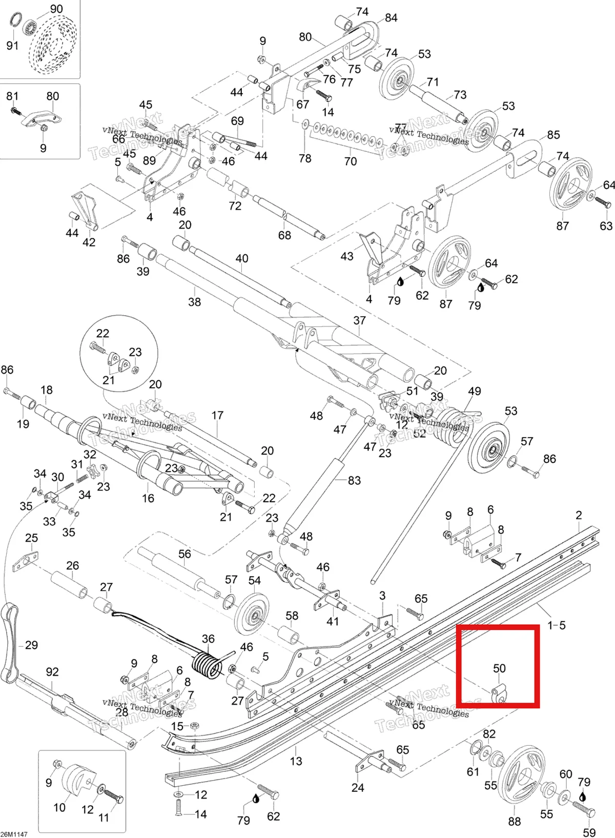 Деталь M5442112 (Пружина опора Ski-Doo Skandic SWT (2009) (M5442112)) на схеме узла 2012 Ski-Doo Skandic SWT V800 YetiII Rear Suspension