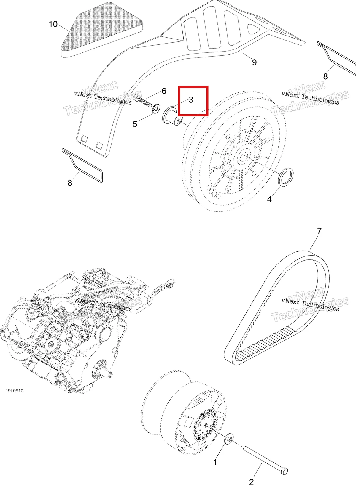 Деталь M5446840 (Проставка Ski-Doo Skandic SWT (2009) (M5446840)) на схеме узла 2009 Ski-Doo Skandic SWT Pulley System