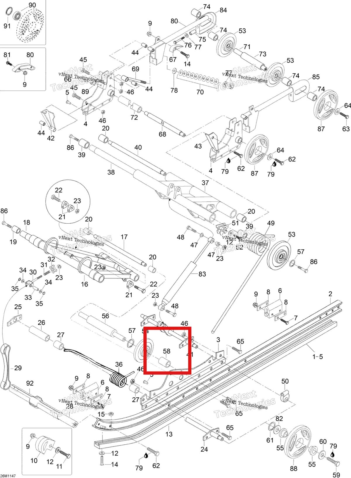 Деталь M546577 (Втулка Ski-Doo Skandic SWT (2009) (M546577)) на схеме узла 2012 Ski-Doo Skandic SWT V800 YetiII Rear Suspension