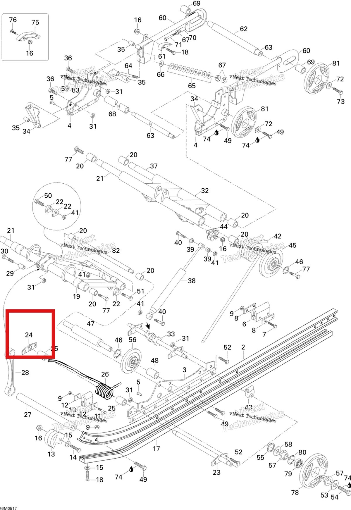 Деталь M548469 (Пластина опора Ski-Doo Skandic SWT (2009) (M548469)) на схеме узла 2005 Ski-Doo Skandic LT 440F Rear Suspension