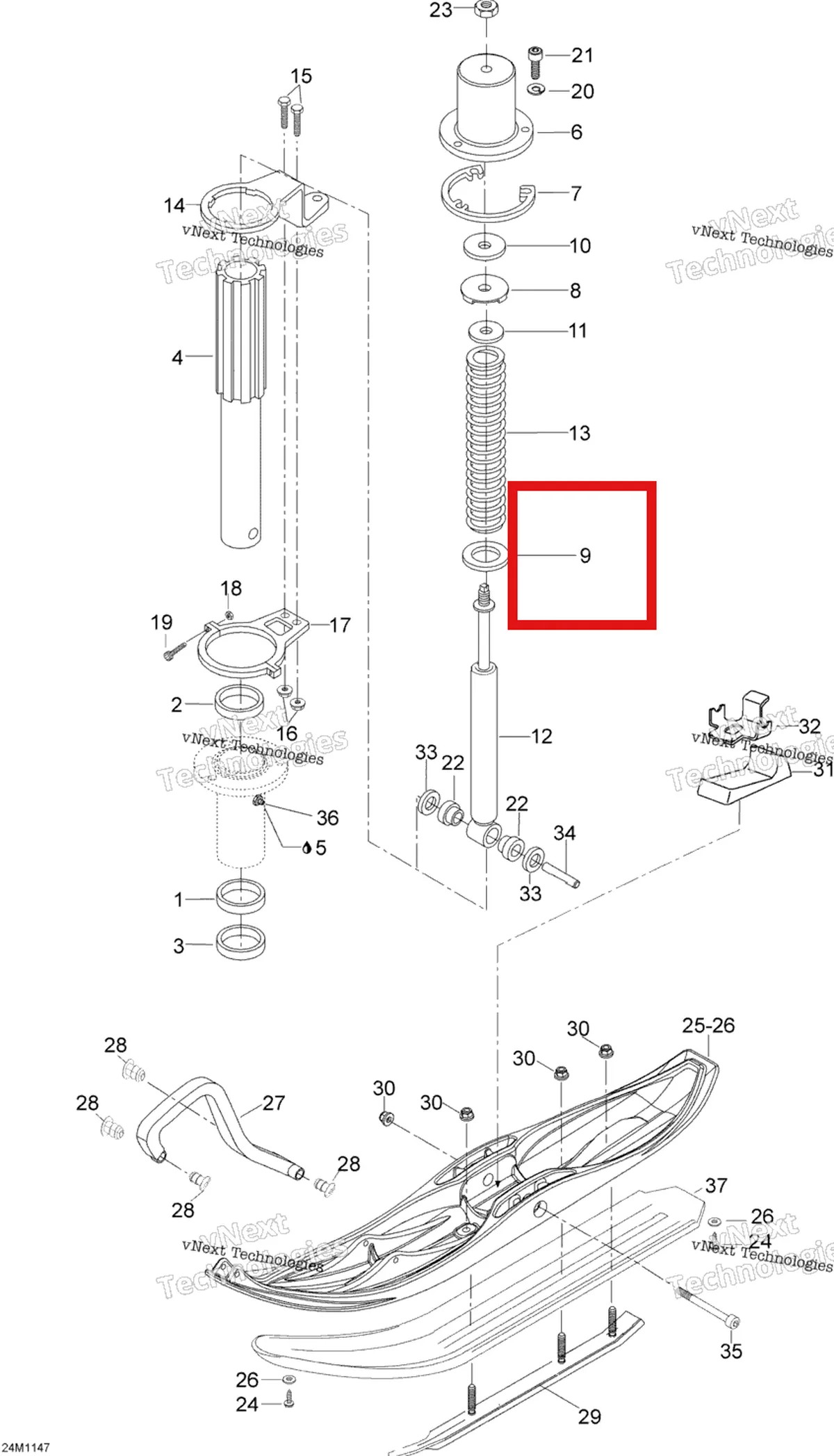 Деталь M549493 (Шайба Ski-Doo Skandic SWT (2009) (M549493)) на схеме узла 2012 Ski-Doo Skandic SWT V800 YetiII Front Suspension And Ski