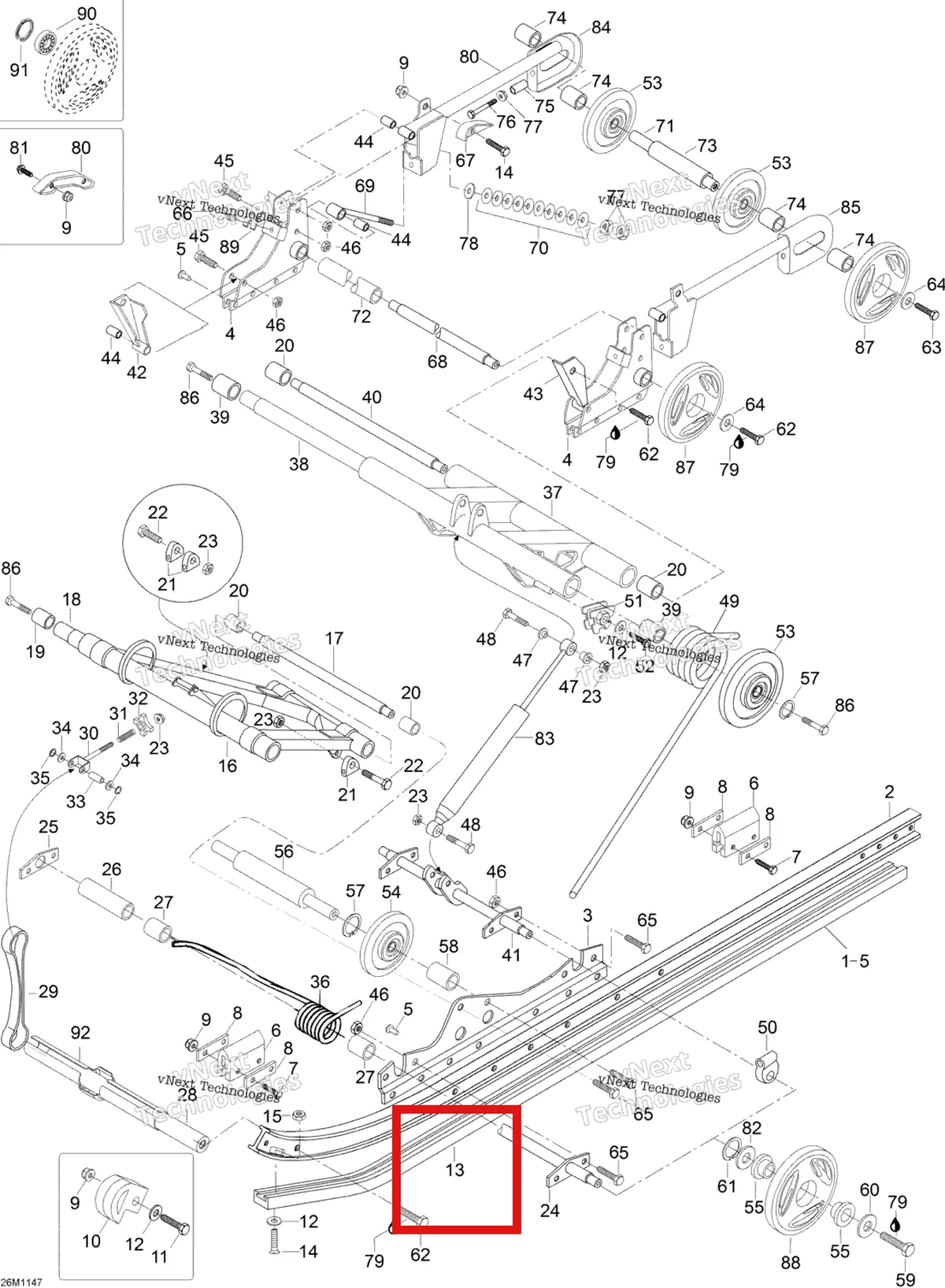 Деталь M549582 (Подрез (конёк лыжи) Shoe Ski-Doo Skandic SWT (2009) (M549582)) на схеме узла 2012 Ski-Doo Skandic SWT V800 YetiII Rear Suspension