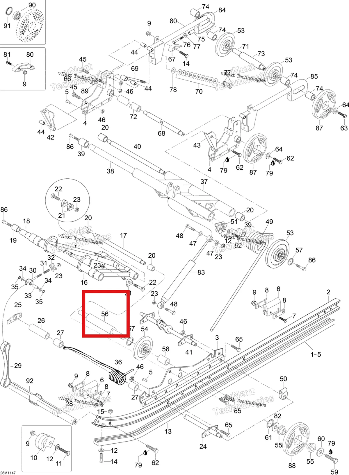 Деталь M549680 (Опора вал Ski-Doo Skandic SWT (2009) (M549680)) на схеме узла 2012 Ski-Doo Skandic SWT V800 YetiII Rear Suspension