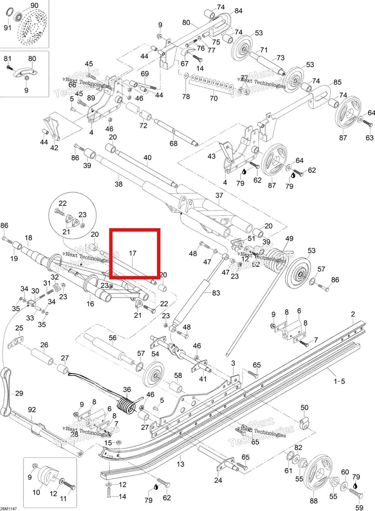 Деталь M549695 (Axe ось Ski-Doo Skandic SWT (2009) (M549695)) на схеме узла 2012 Ski-Doo Skandic SWT V800 YetiII Rear Suspension