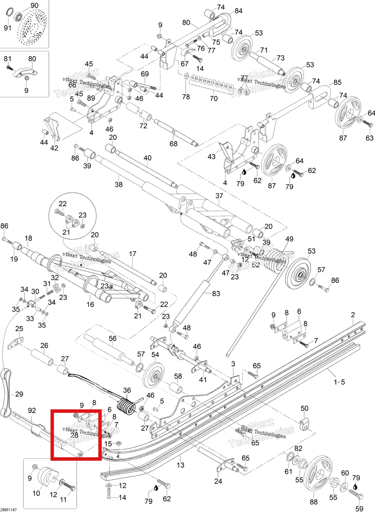 Деталь M549718 (Поперечный вал Ski-Doo Skandic SWT (2009) (M549718)) на схеме узла 2012 Ski-Doo Skandic SWT V800 YetiII Rear Suspension